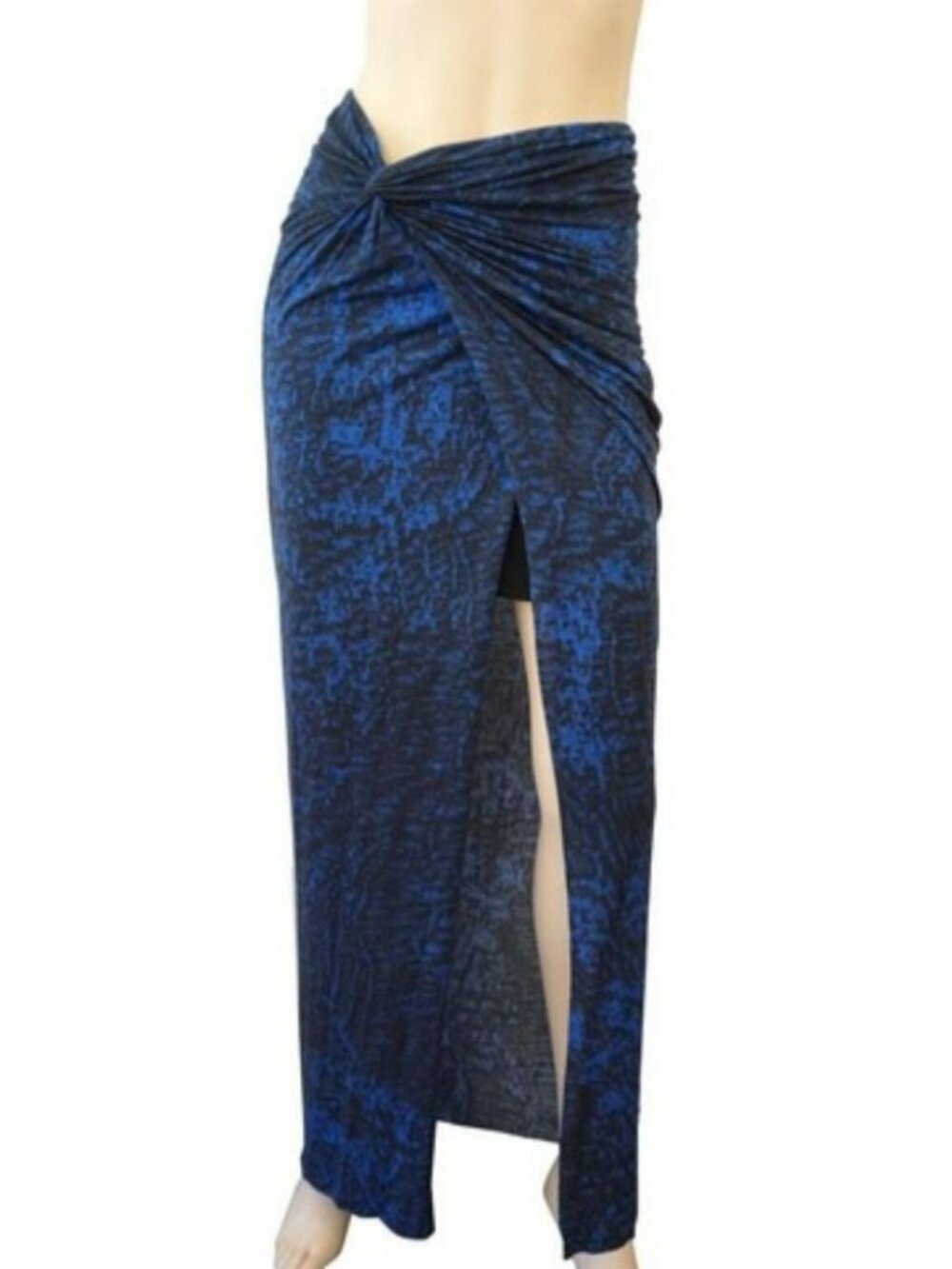 Helmut Lang Blue & Black Abstract Maxi Skirt S Viscose Blend USA